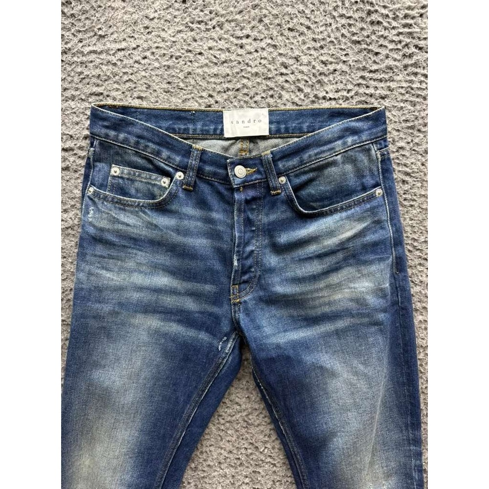 Sandro Paris Droit Slim Fit‎ Low Rise Distressed Denim Jeans Blue Size 27 - Picture 3 of 16